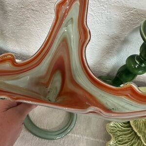 Murano Glass Art with Swirling Orange and Green